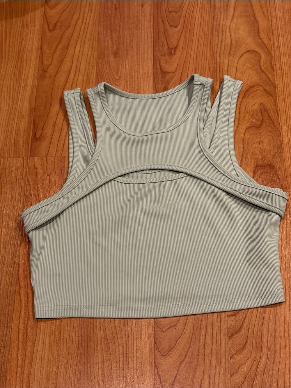 Double-Strap Cutout Ribbed Crop Top - Sage Green